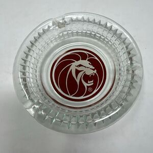 Vtg MGM Grand Hotel and Casino Ashtray Las Vegas Hotel Clear Glass Maroon Lion H